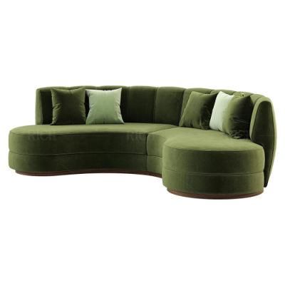 Modern 2 Seater Curve Velvet Office Sofa Curved Sectional Sofa Set Living Room Furniture Green Velvet Semi Circle Sofa