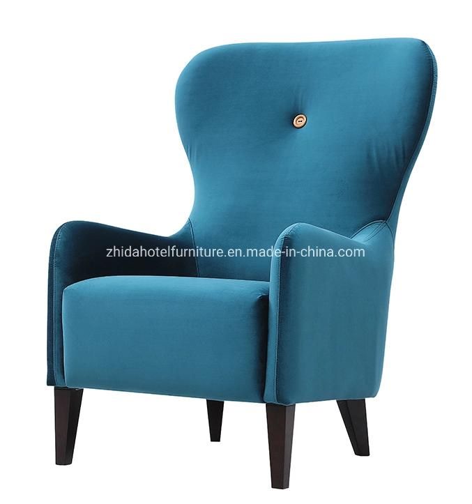 Modern High Back Fabric Wooden Legs Lobby Hotel Home Chair