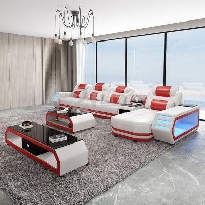 Modern Leisure Living Room Genuine Leather Sectional Corner LED Sofa Furniture Set for Home