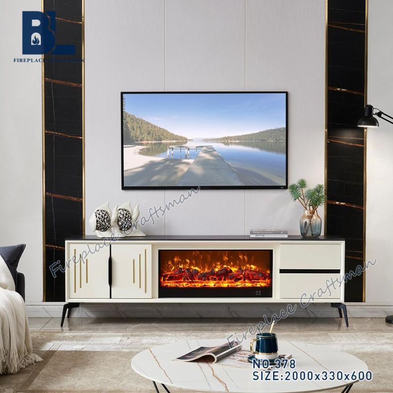 Black Marble Top with White Solid Wood Base Cabinet TV Stand with Remote Control Electric Fireplace Insert