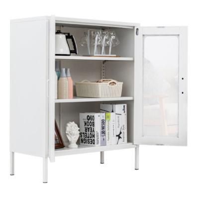 Metal Home Furniture 3 Tier Matte White Storage Cabinet with Swing Door