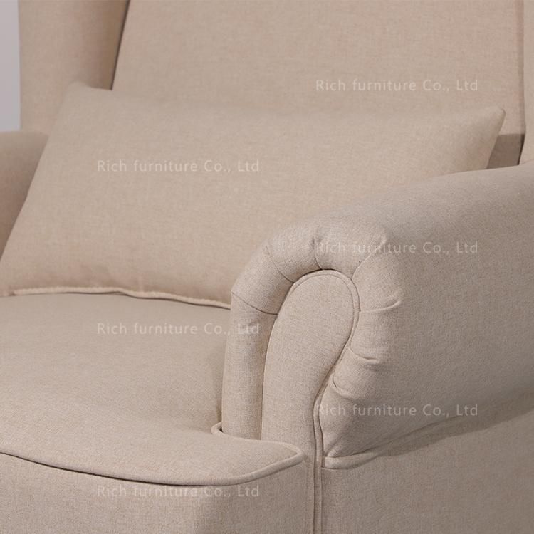 European Style Living Room Furniture Beige Velvet High Back Sofa