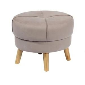 Knobby Pink Velvet Footstool Ottoman with Wooden Legs