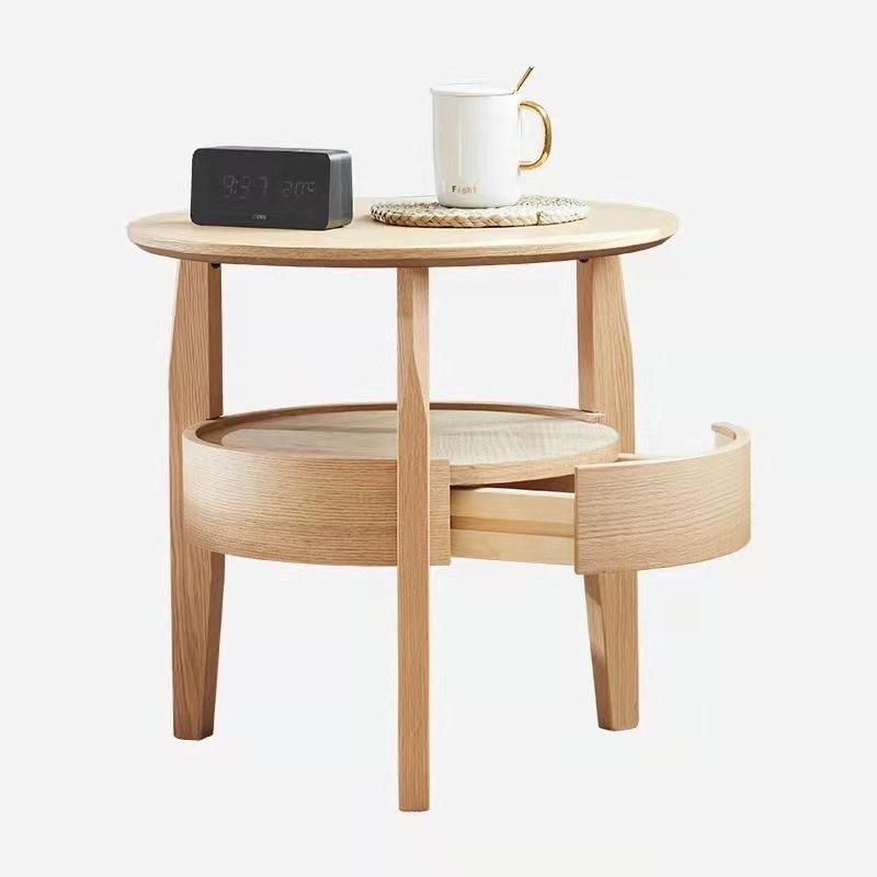 Modern Simple Bedroom Furniture Solid Wood Receptions Round Bedside Table