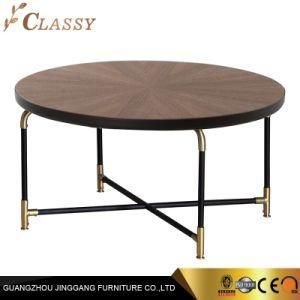 Quality Wooden Top Round Coffee Table Side Table with Metal Legs