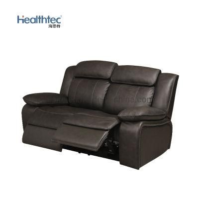 China Healthtec Sofa Factory Black Real Leather Reclining Sofa