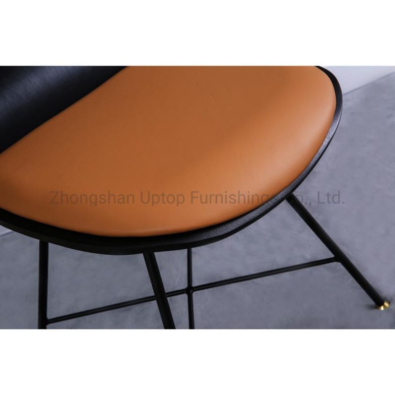 (SP-LC209) Comfortable Simple Design Metal Frame Custom Cushion Black Plywood Chair