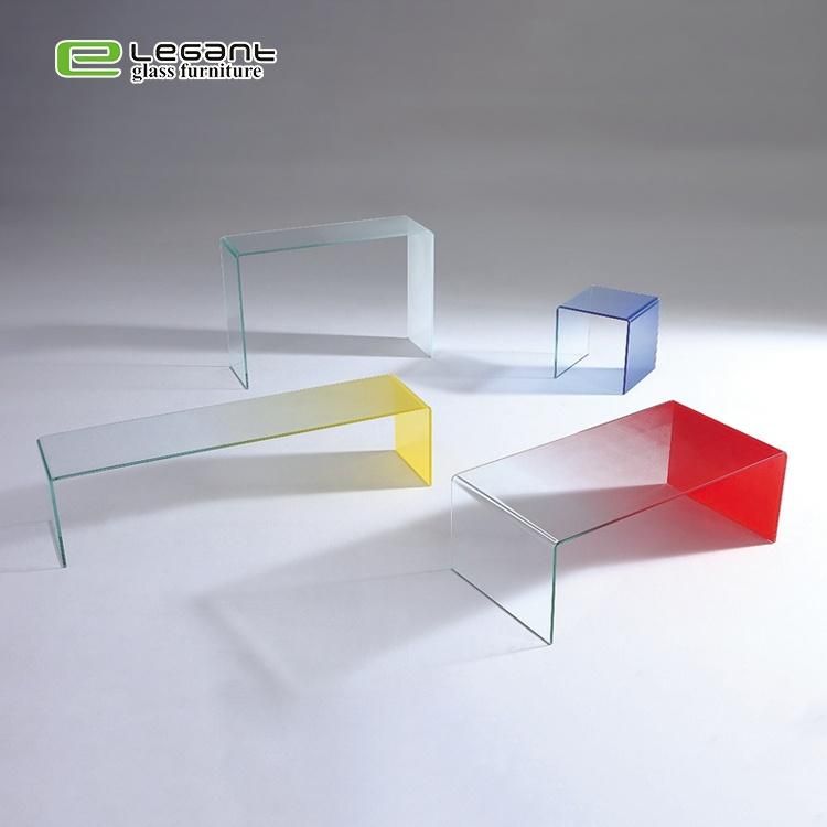 Colorful Crystal Bent Glass Coffee Table / Glass Center Table