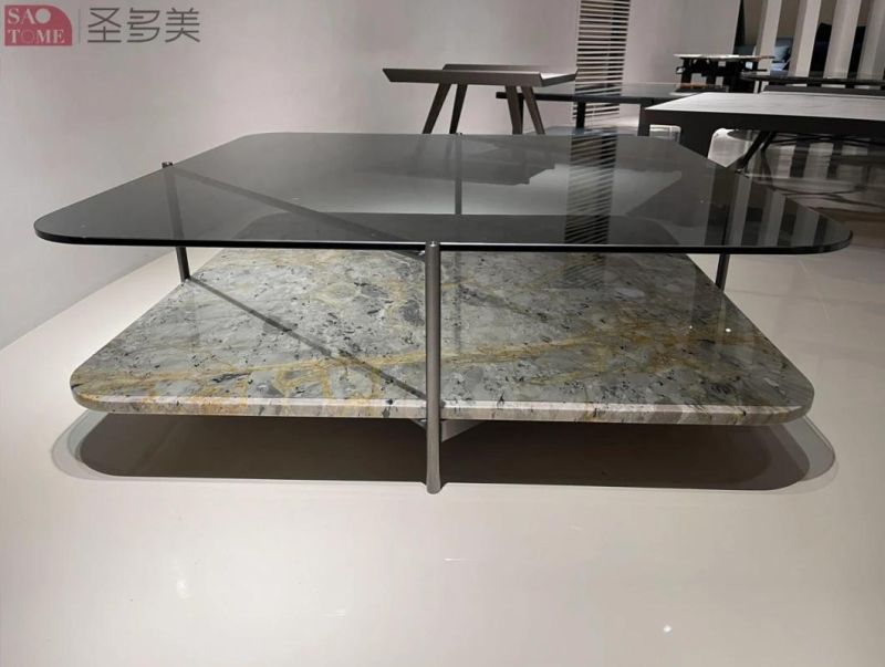 Marble Long Tea Table in Modern European Hotel Family Living Room