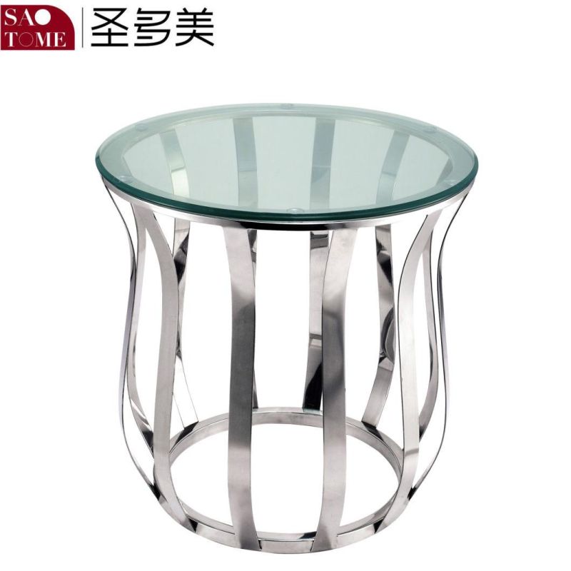 Modern Practical Living Room Furniture Stainless Steel Black Glass Round Table