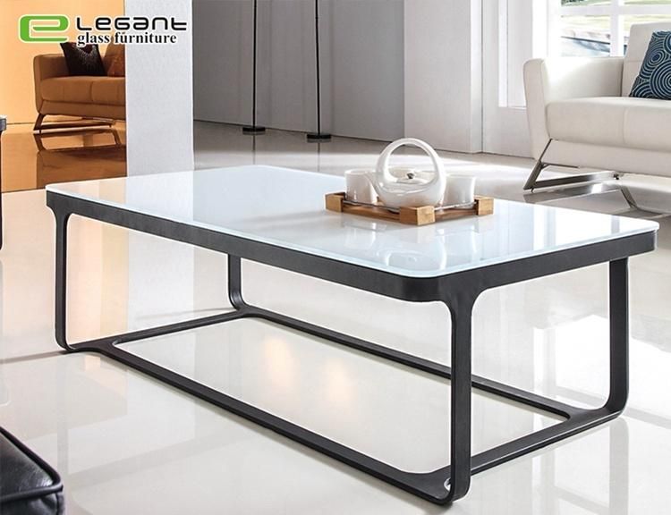 Stone Painted Tempered Glass Center Table with Iron Base