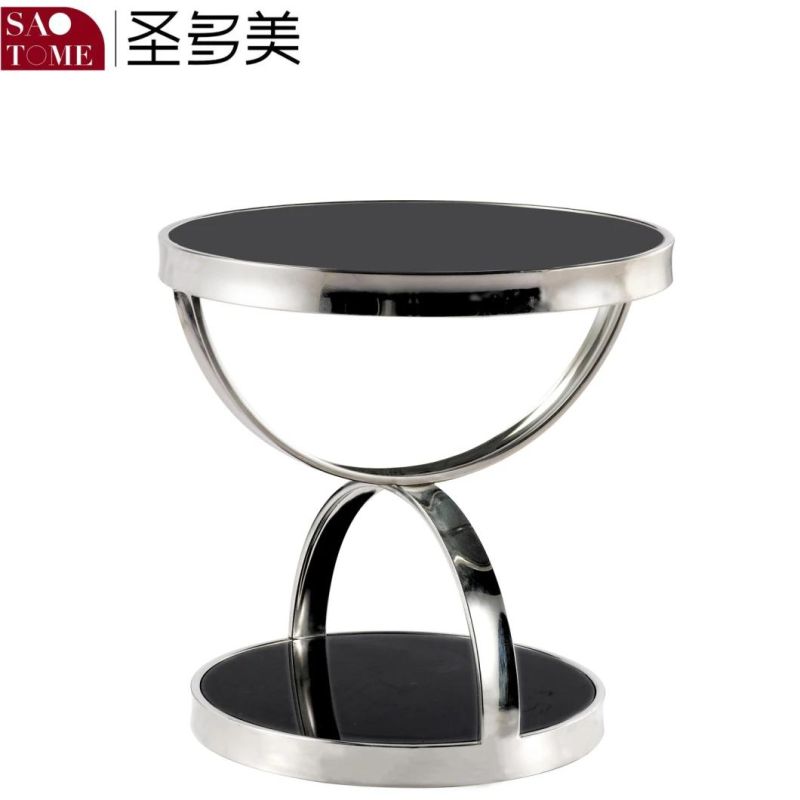 Modern High-Grade Living Room Furniture Black Glass Round End Table