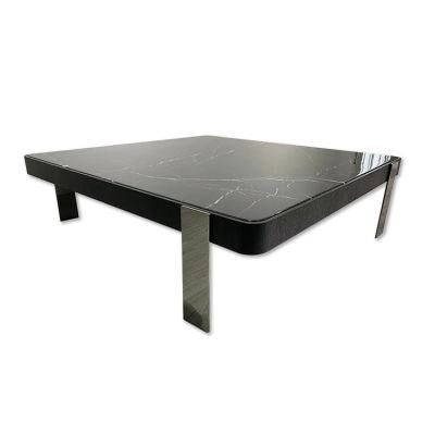 Living Room Coffee Table Modern Black Marble Centre Table with Wood Frame Stainless Steel Legs Restaurant Coffee Tables