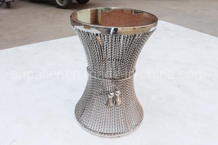 Luxury Mirrored Glass Small Side Table of Golden Metal Base