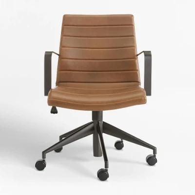 Luxury High Back PU Boss Manager Executive Vintage Medium Brown Office Reclining Desk Wooden Office Rotating Adjustable Height Leather Chair