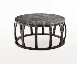 Solid Oak or Walnut Frame Round Coffee Table with Marble Top (TC112)