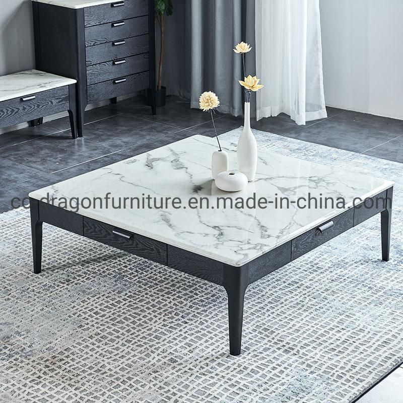 Wooden Plate Coffee Table with Marble Top for Home Furniture
