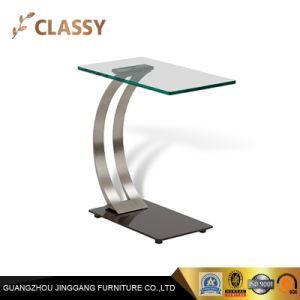 Small Glass Top and Silver Base Side Table