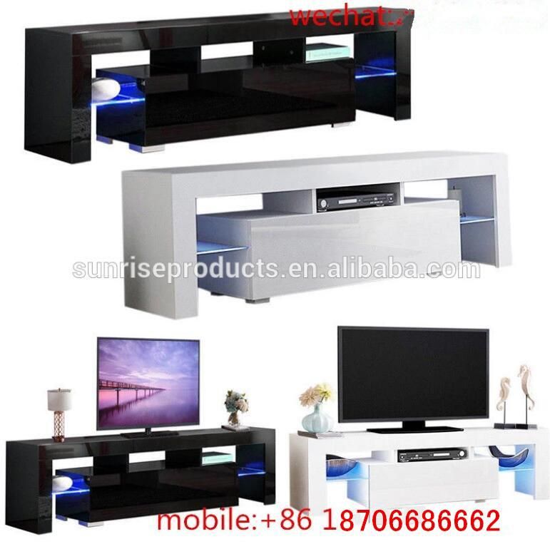 LED RGB Light White High Glossy Melamine MDF TV Stands