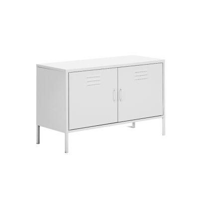 White Metal Locker TV Stand Cabinet with Doors