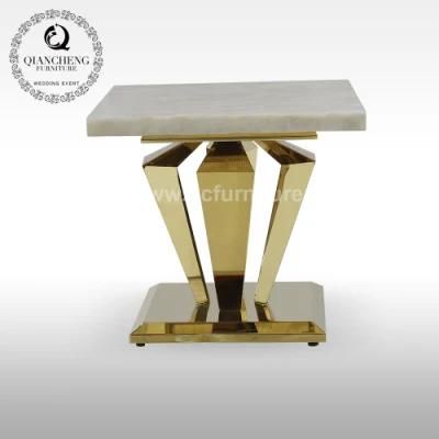 Modern Silver Stainless Steel Marble Side Table for Living Room