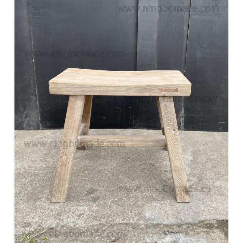 Nordic Retro Vintage Antique Furniture Grey Reclaimed Elm Wood Stool