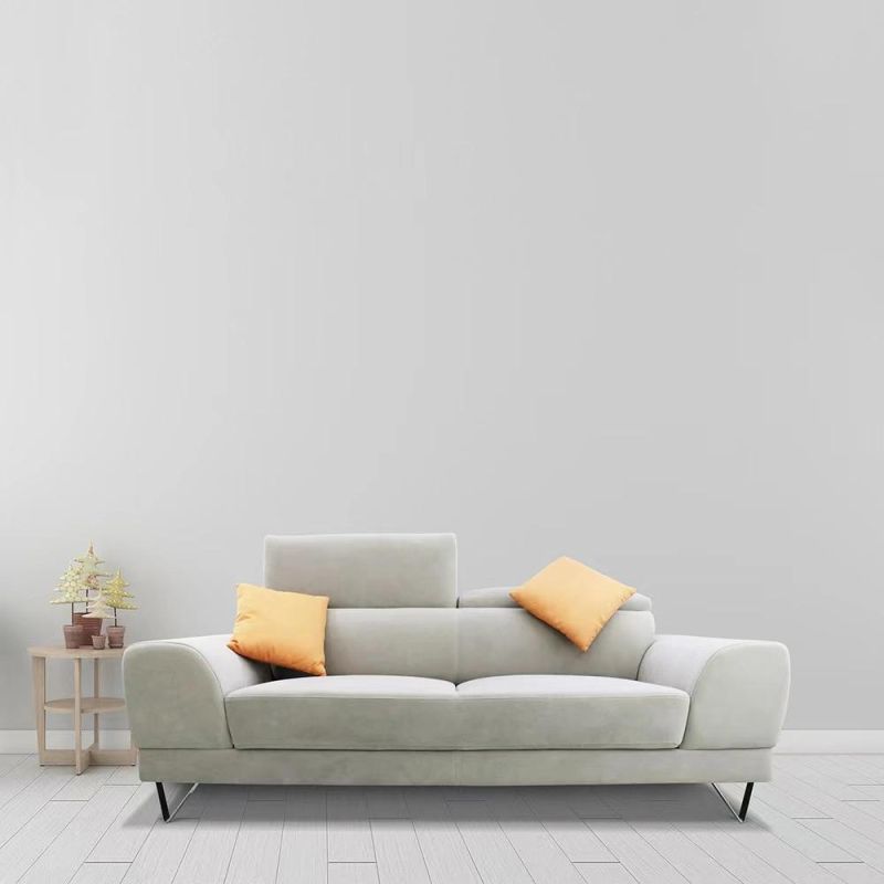 Foshan Factory Nordic Home Furniture Light Grey Fabric Metal Legs Sofa Couch