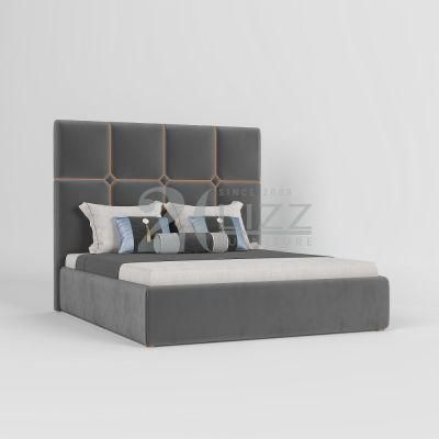 Chinese Simple Design Modern Luxury Premium Grey Room Queen King Size Bedroom Bed Furniture