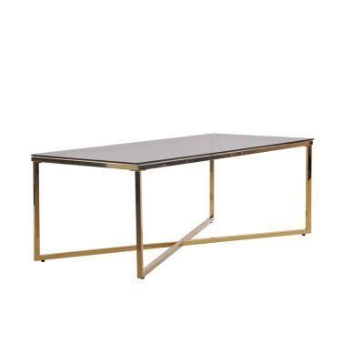 Nordic New Design Modern Grey Tempered Glass Living Room Furniture Gold Stainless Steel Coffee Table