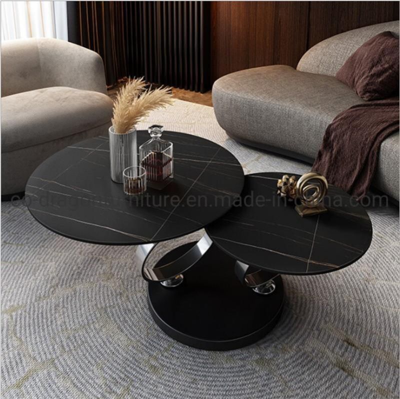 Modern Furniture Luxury Steel Tea Table Combination with Marble Top