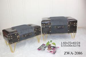 Fashion Washing Color Leather &amp; Fabric with Metal Legs - Storage Stool -Box-Ottoman