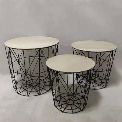 Metal Drum Coffee Table Iron Frame Round MDF Lid Top
