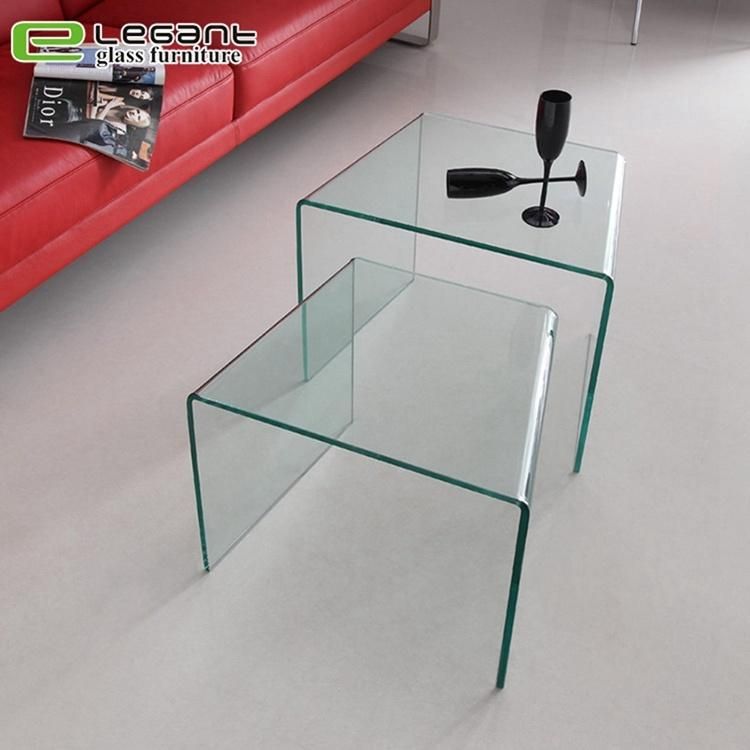 European Curved Bent Glass End Table Set Nesting Table Sets