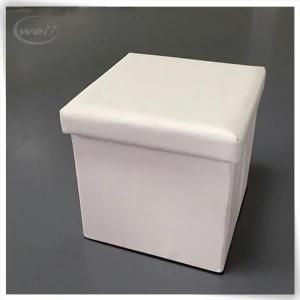 Foldable Wooden MDF Storage Silver Brownwhite Leather Pouf
