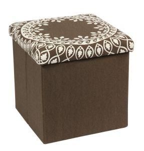 Knobby Printed Linen Folding Storage Ottoman Pouf