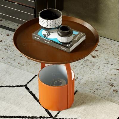 Orange Small Metal Base Decorative Modern Side Table