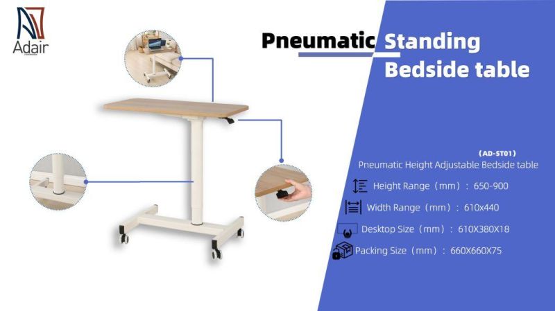 Pneumatic Height Adjustable Mobile Laptop Stand Cart Rolling Desk Cart
