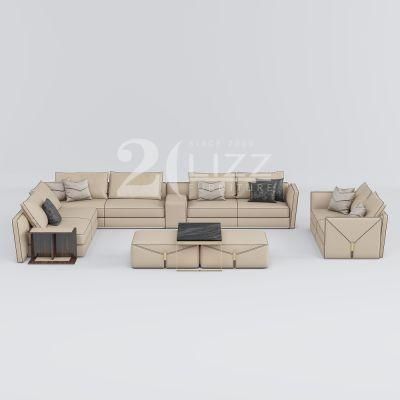 European Minimalist Style Office Commercial Furniture Luxury Italian PU Leather Corner Sofa with Coffee Tea Table