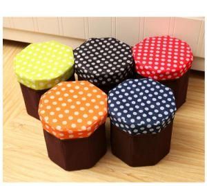 Large Capacity Printed Collapsible Storage Stool Round Ottoman Non-Woven Fabric