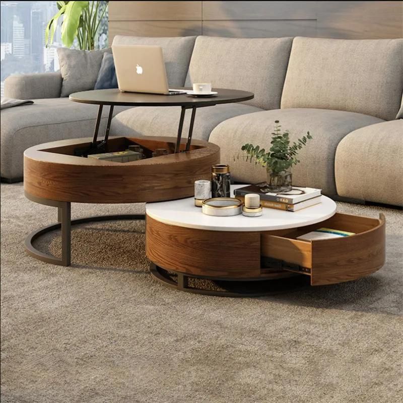 Nordic Light Luxury Round Lift Folding Tea Table Modern Simplicity