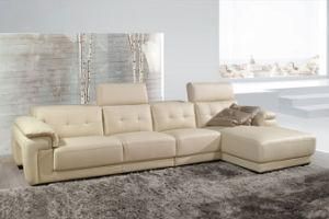 Genuine Leather Sofa with Functional Headrest
