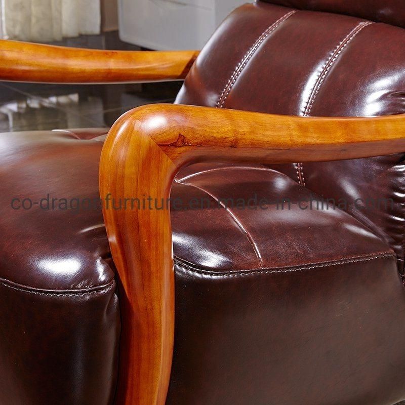 Modern Furniture Metal Legs Leather Sofa Chair with Wooden Arm