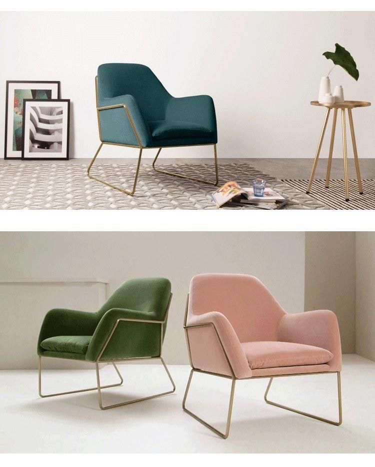 Big Size Modern Furniture Velvet Luxury Reclining Armchair Metal Leg Living Room Single Seater Sofa