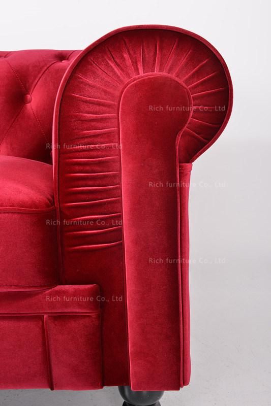 Home Furniture Living Room Modern Red Fabric Velvet Chesterfield Sofa Leisure Couch Set Hotel Bedroom