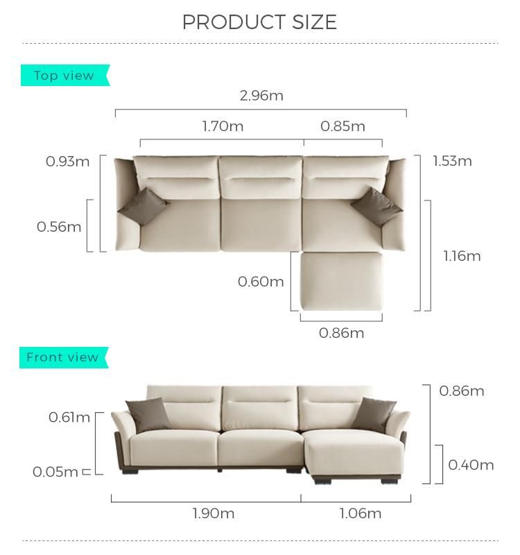 Hot Down with Armrest Corner Sectional L Shape Furniture Genuine Leather Sofa Tbs060