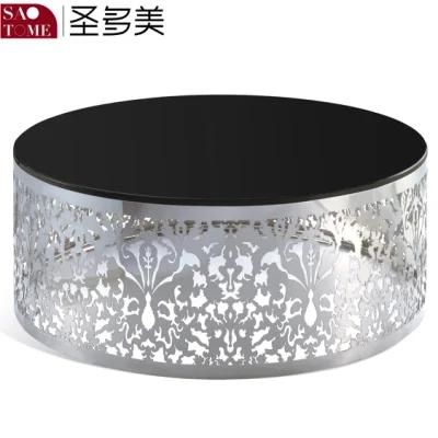 Home Furniture Stainless Steel Lace Round Glass Coffee Table