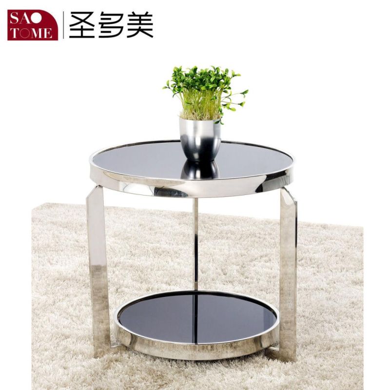 Modern Living Room Furniture Double Layer Black Glass End Table