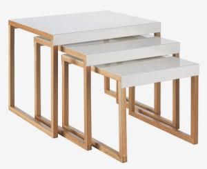 White Painting Nest Tables with Solid Oak Leg