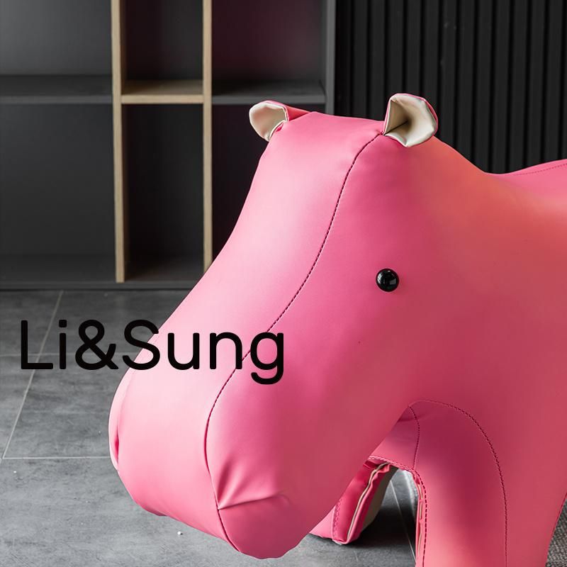 Li&Sung Modern Hippo Wooden Leg Animal Shaping Ottoman Stool