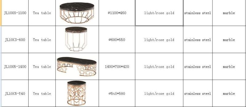 Coffee Table Desk Sets Marble Countertop with Stainless Steel Metal Frame Living Room